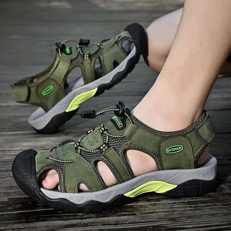 2026 Leder Herren Sandalen Outdoor Rutschfest Wasserdicht Wanderschuhe Leicht Bequem Anglerschuhe Sport Strand Sandalen