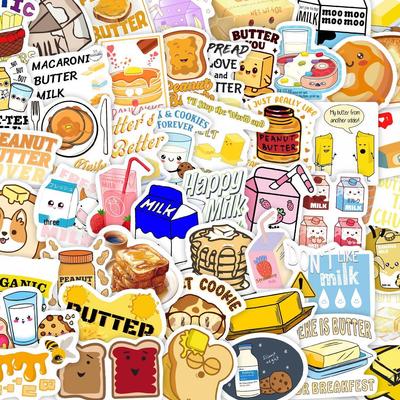 50PCS Waterproof Milk Yellow Butter Food Graffiti Stickers for DIY Phone Case and Laptop Decoration