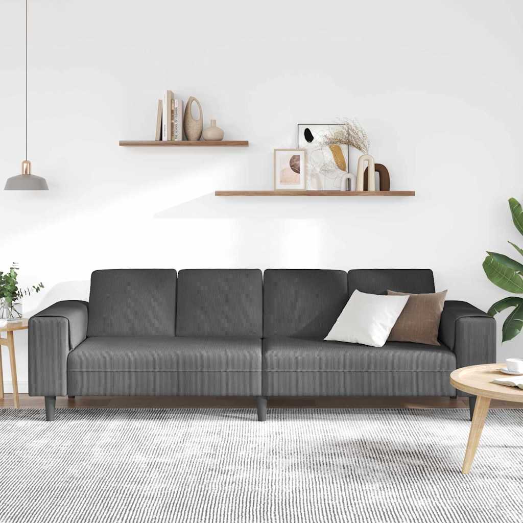 Dark Grey Sofa 250 X 77 X 76 Cm Cord Fabric