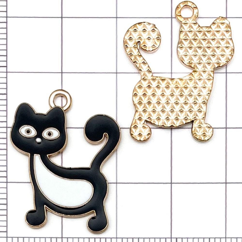 Set of 10 Black & White Enamel Cartoon Cat Music Note Charms for DIY Jewelry