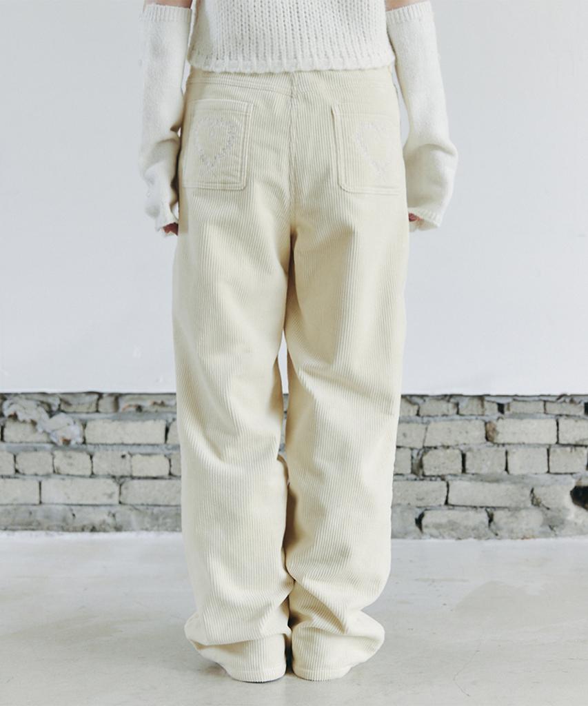 Selliteiljeu Heart Embroidery Corduroy Wide Pants_Ivory