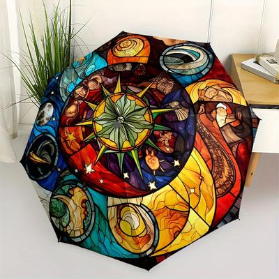 Stained Window Art: Celestial DreamsUmbrella, Portable 3-Fold Compact Umbrella for Men & Women Gift