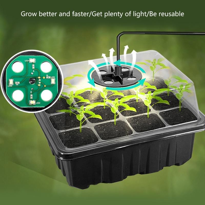 Plastic Seedling Starter Kits with LED Grow Light Plant Nursery Tray with Drainage Holes Vegetable Germination Box