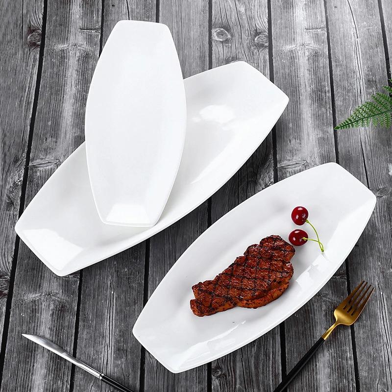 Large Steamed Fish Plate Tableware Boat Shaped Plate Set Platos White Ceramic Rectangular Fish Sushi Plate Sashimi Disc Plates
