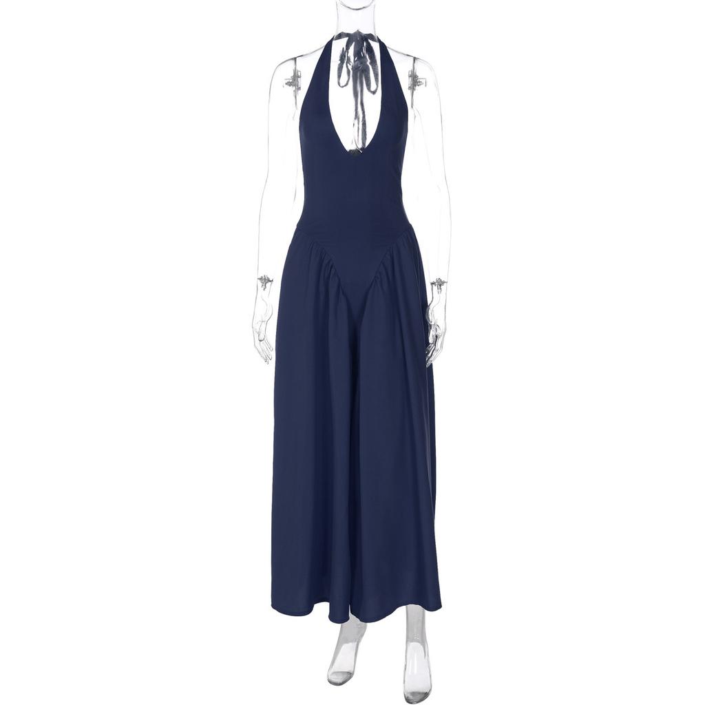 Hot-selling New Solid Color Sexy Deep V Hollow Neck Temperament Pendulum Skirt Edge Dress Women's Clothing
