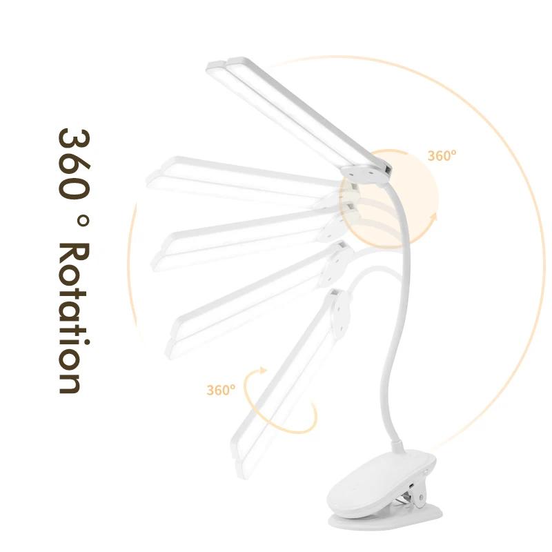 3 Colors LED Eye Protection Book Light Adjustable 2000/4000mAh USB Charge Clip-On Study Desk Night Lamp for Bedroom Reading