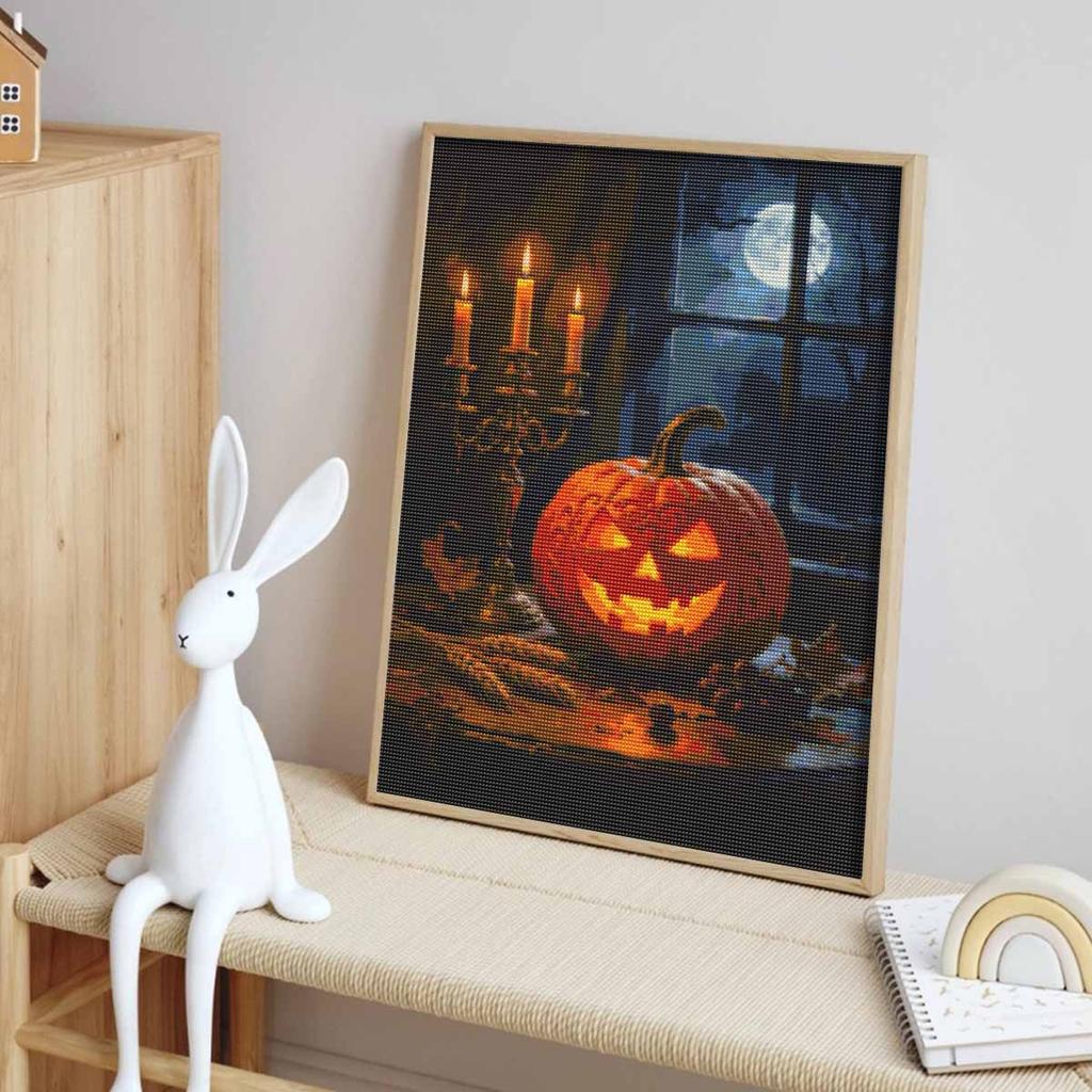 Halloween Diamond Painting Kit Handmade Diy Painting Home Decoration painting.Pumpkin Candle Moon Night Scenery Mosaic Art Craft