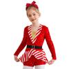 Kids Girls Candy Cane Striped Sequins Ballet Dance Shorty Unitard Dress Christmas Costume Moden Jazz Latin Performance Dancewear