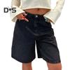Dámské džínové šortky ke kolenům s kapsami Střední pas Volné džínové bermudy Rovná nohavice Džínové krátké kalhoty