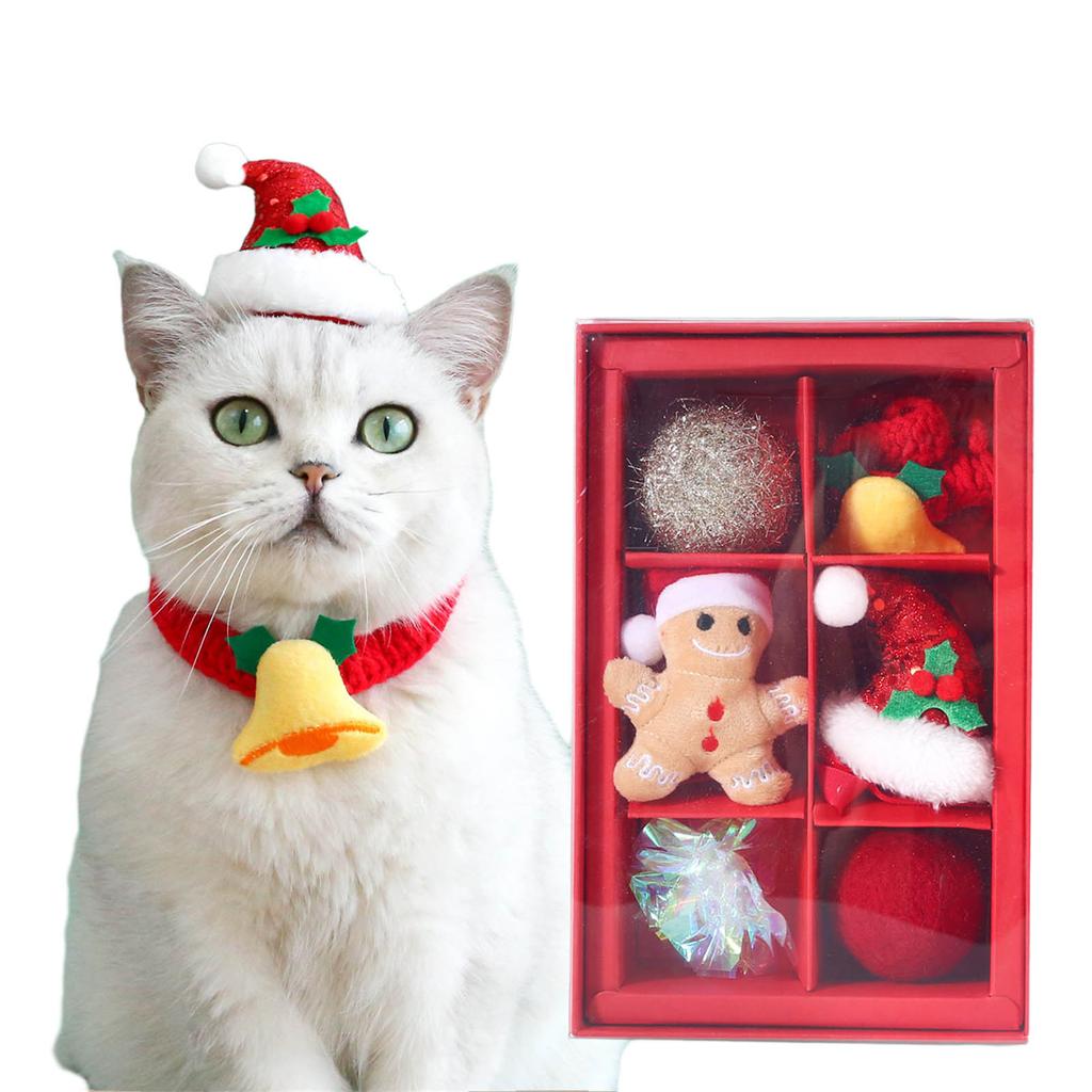 Christmas Cat Balls Toy Accessories Furry Balls Pompoms Mini Christmas Hat Collar Cat Toy Attachments Balls