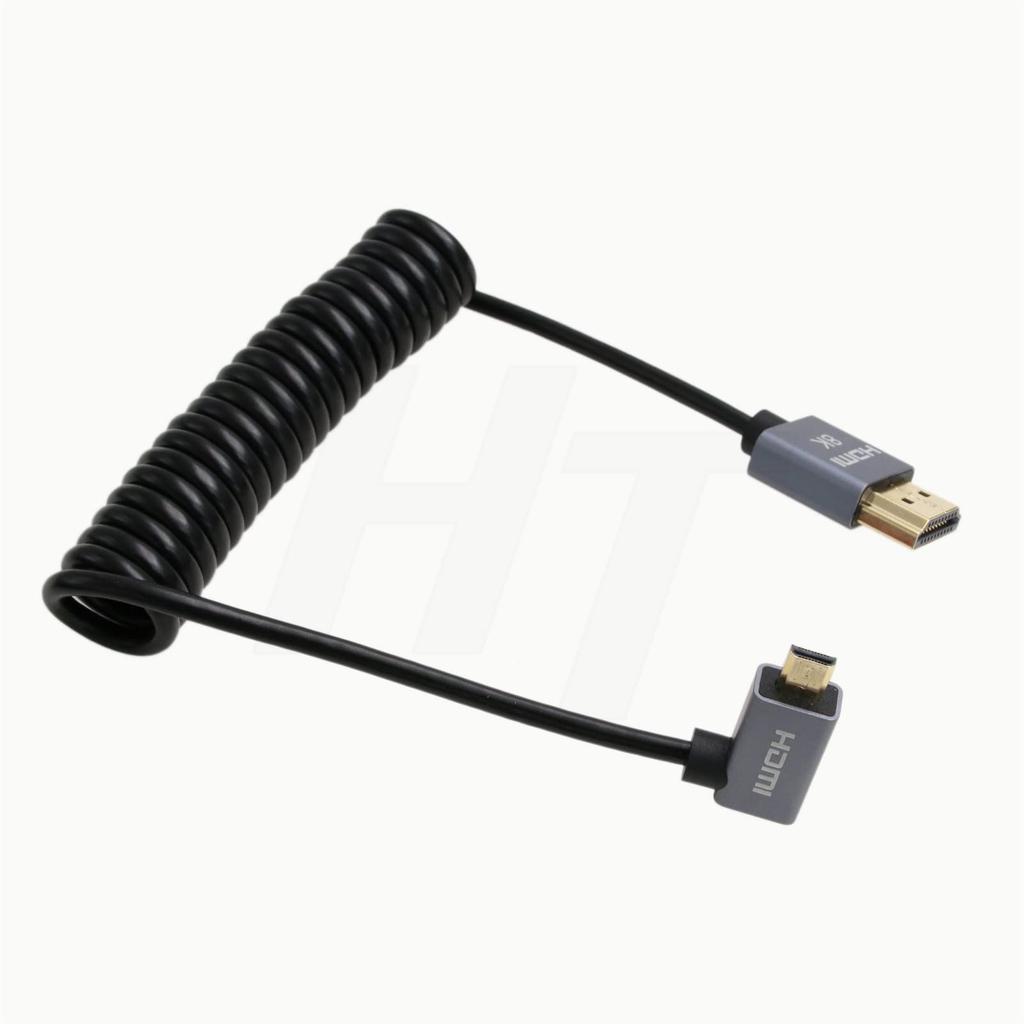 HangTon Micro HDMI 4K 8K 60Hz Right Angle Coiled HDMI Cable for Type A To D HDMI for Sony A7III Canon R5 R6 GH4 S5 Z50 and ATOMOS Ninja V Portkeys