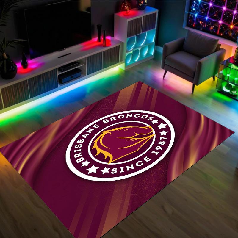 Brisbane Broncos Design Crystal Velvet Carpet Cozy Non?Slip Printed Rug For Bedroom Living Room Entrance