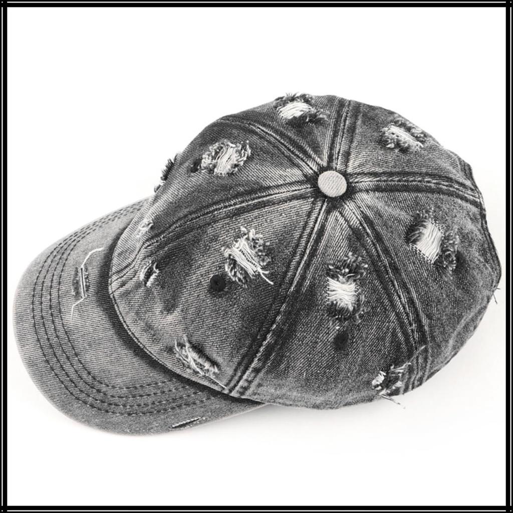Hat Cap Cool Denim Casual Vintage Distressed CZ510 [White Fang] Men's Women's (Navy)
