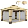 Garden Gazebo 3.7x3 M with Double Roof 4 Curtains and Mosquito Net Steel Frame Drainage Holes UV30+ Beige