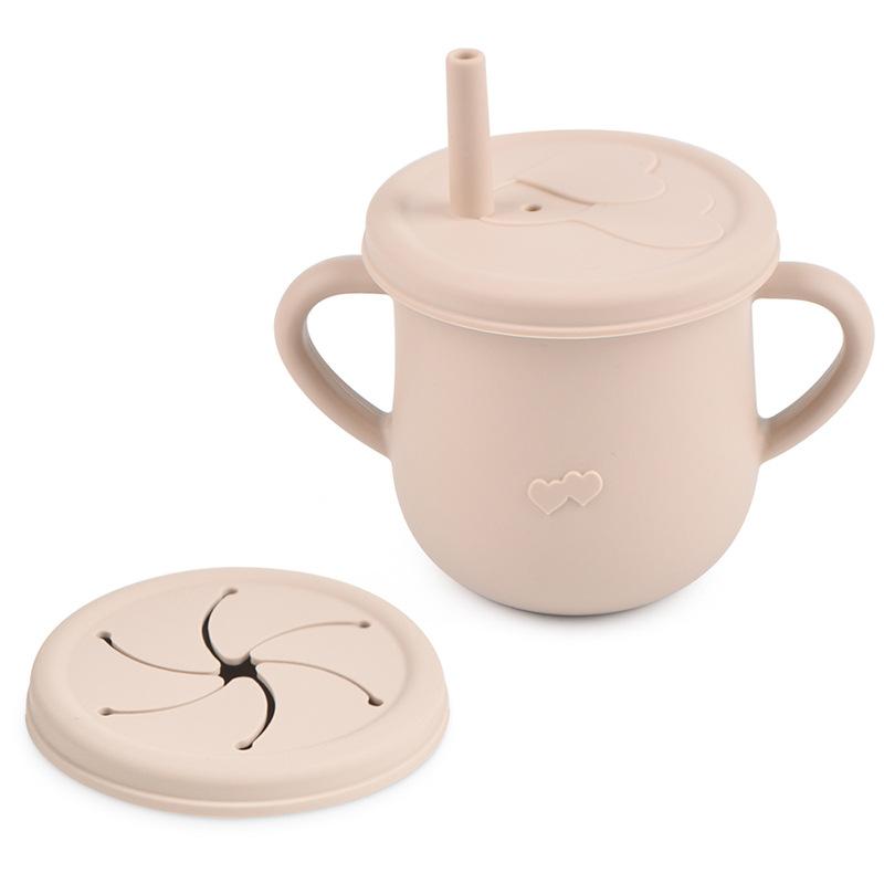 1 Tasse 2 Deckel Silikon Schnabeltassen Snackbecher Baby Trainingsbecher Lebensmittelqualität Silikon Auslaufsicherer Trinkhalmbecher Füttern Trinkgeschirr