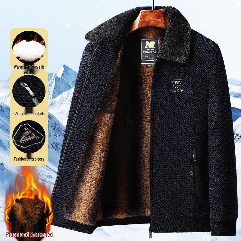 

Men s Winter Chenille Plus Velvet Thickened Jacket - Warm Lapel Coat for Middle-aged and Elderly, Plus Size Available 180 Recommended Weight 115-130