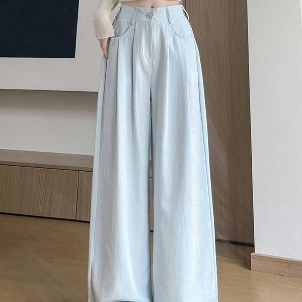 Damen High Waist Blaue Milch Puff Hose - Sommer 2026 Schlankmachende Weiter Bein mit Eis-Drapierung