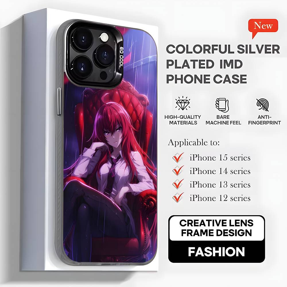 R-Rias Gremory High School Phone Case For iPhone 16,15,14,13,12,11,Mini,Pro,MAX,plus,Black Matte Shockproof Cover