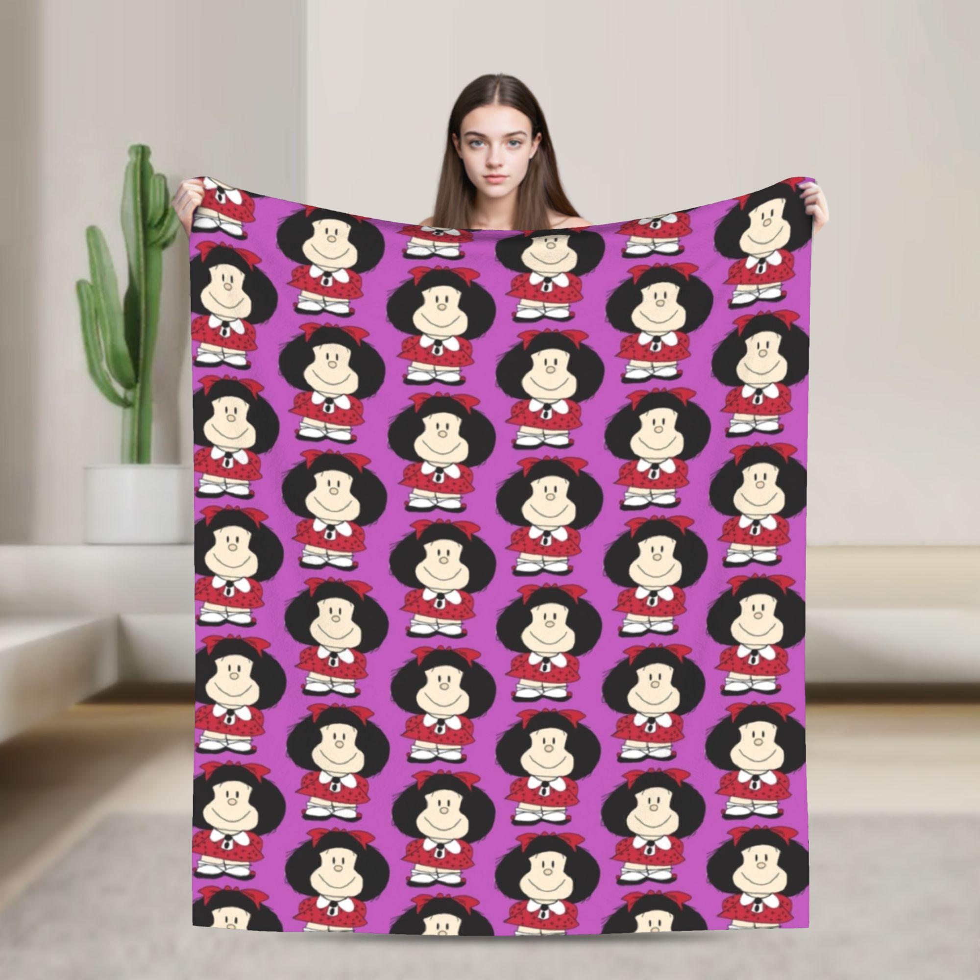 Happy Mafaldas Blanket Cover Flannel Throw Blanket Bedroom Sofa Portable Lightweight Bedsprea, 75X95CM