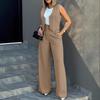 Damen 2-teilige Business-Outfits V-Ausschnitt Knopfleiste Crop Westen-Tops und High-Waist Hosen Set Sommer Büro Arbeitsanzug