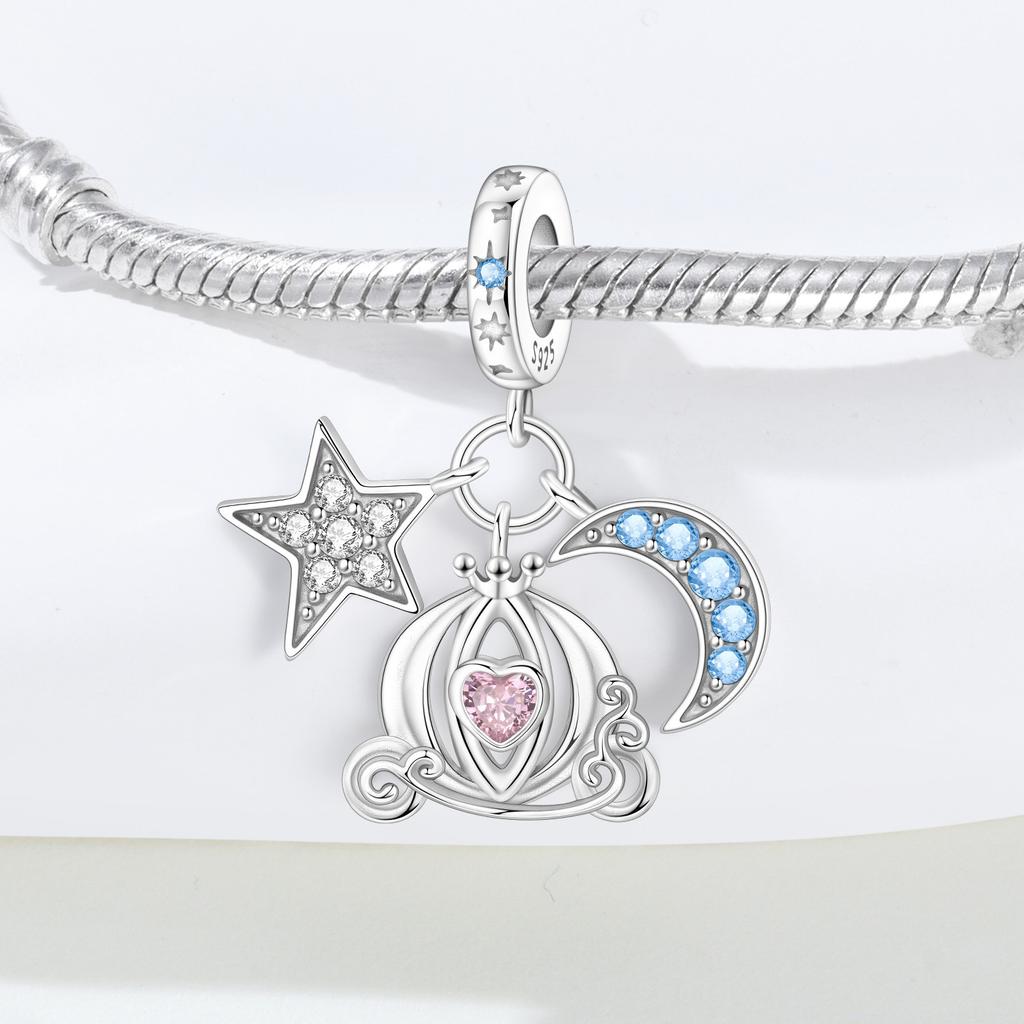 PANPOKI Copper Metal Star Moon Pumpkin Carriage Bead Components Authentic Original Pendant Bead Components Bracelet High Quality Fine Jewelry Charm
