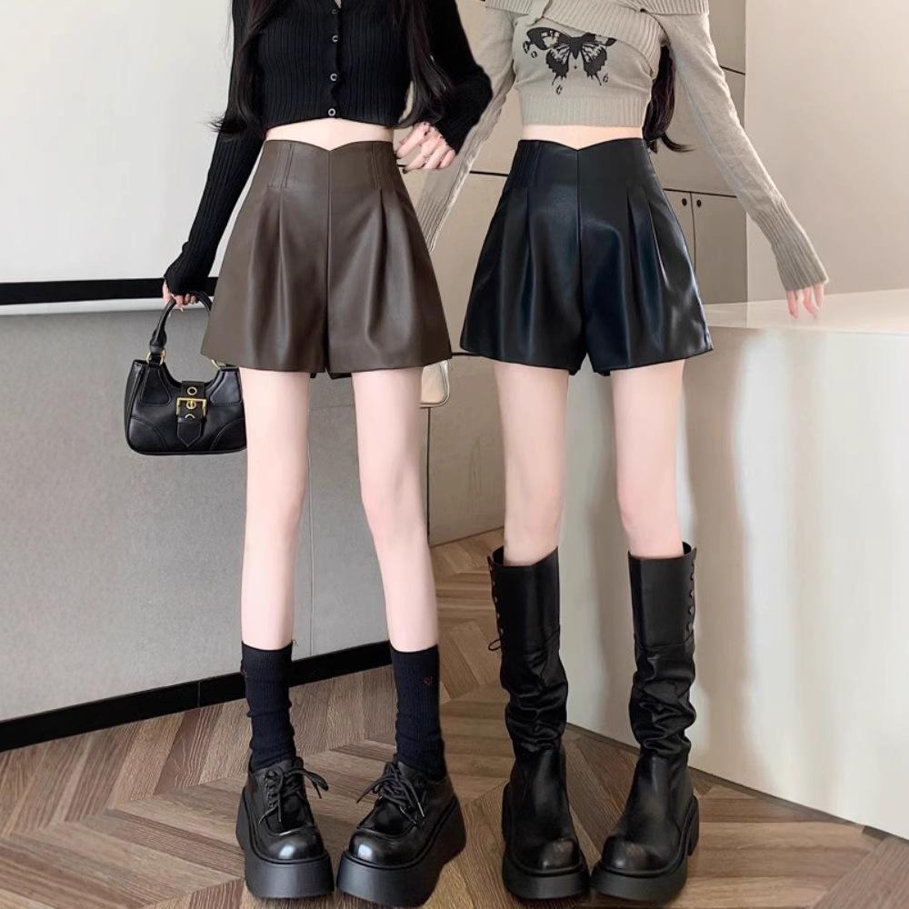 

Women s Coffee Leather High-Waisted A-Line Wide-Leg Shorts for Autumn/Winter 2024 - Petite Casual Boot Pants 4XL [recommended for 159-170 lbs]