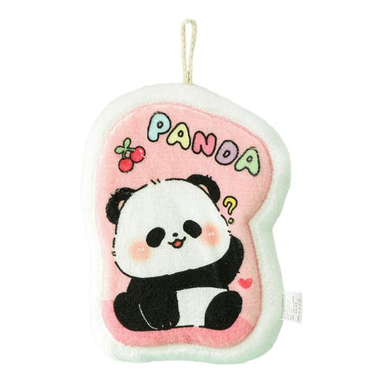 Cartoon Panda Hand Towel Hanging Thickened Washcloth Absorbent Towel with Hanging Ring for Kitchen Bathroom Home Travel