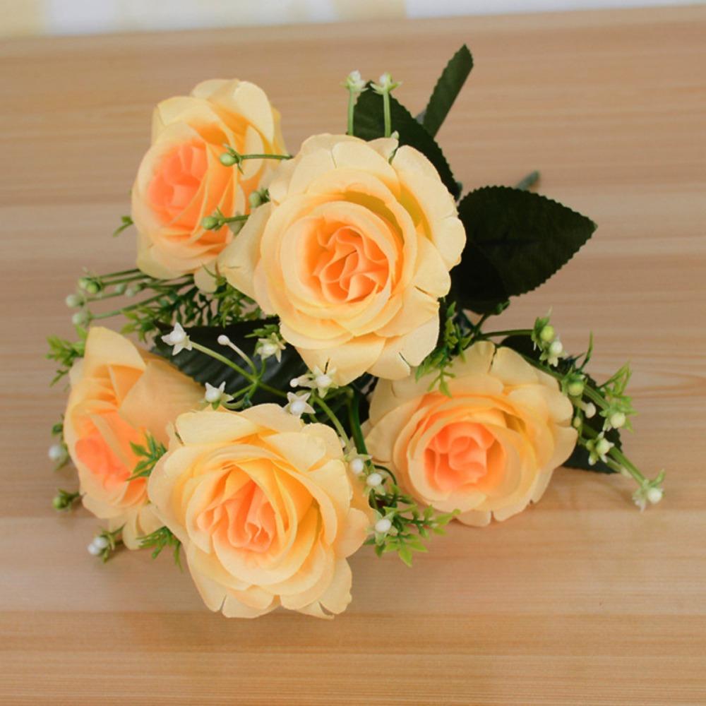 

5 Heads Real Happy Flower Mini Photography Photo Gift Natural Simulated Rose 7 Colors Rose Flowers Decorative Home Decorative оранжевый