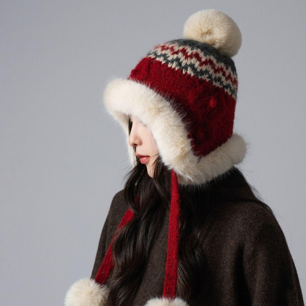 Warm Fair Isle Style Beanies Ethnic Style Lei Feng Hat Fashion Jacquard Knitted Hat  Outdoor