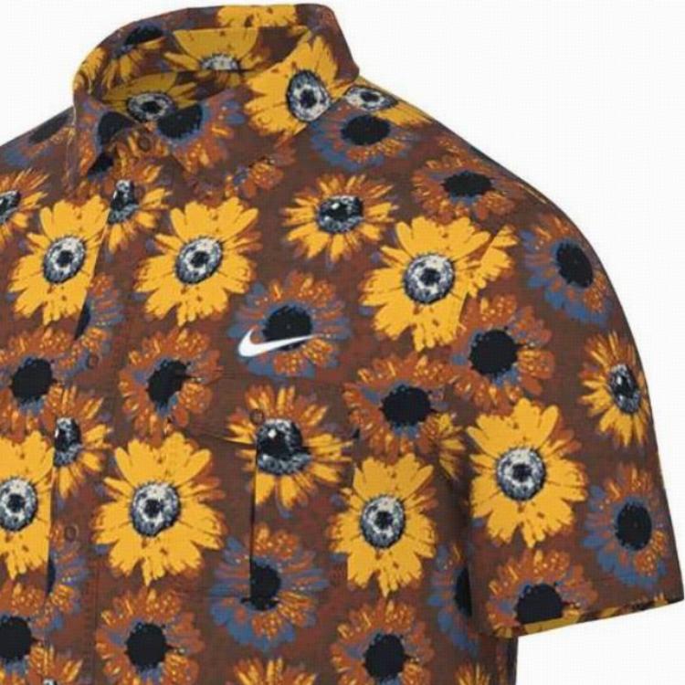 Nike Floral Print Soft Comfortable Button-Up Short Sleeve Shirt Men shirts Brown FD7849-072