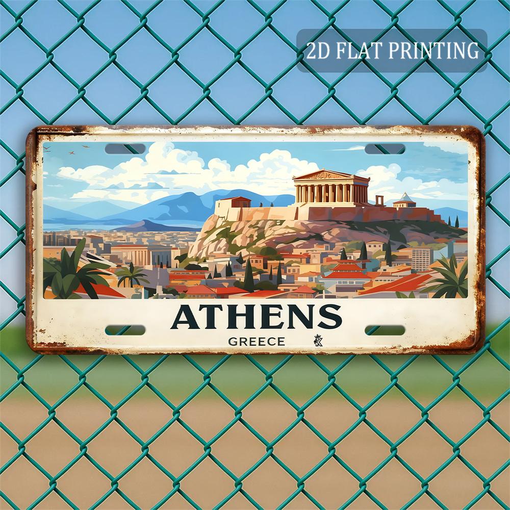 D Flat Pc Vintage Metal Athens Greece Aluminum Sign Outdoor Wall Decor Suitable for Gardens And Patios Travel Souvenirs