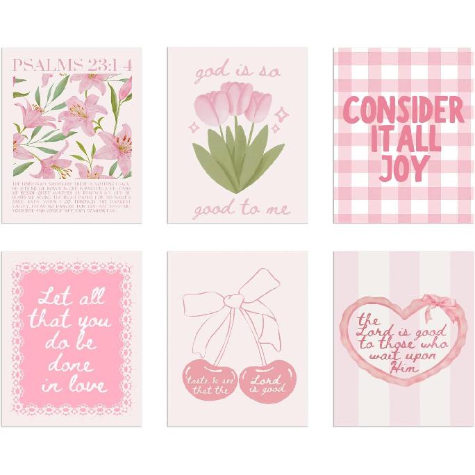 Pink Christian Bible Verse Wall Art Posters Set, Pink Floral Wall Decor Religious Scripture Canvas Prints Paintings Faith Pirational Preppy Pictures