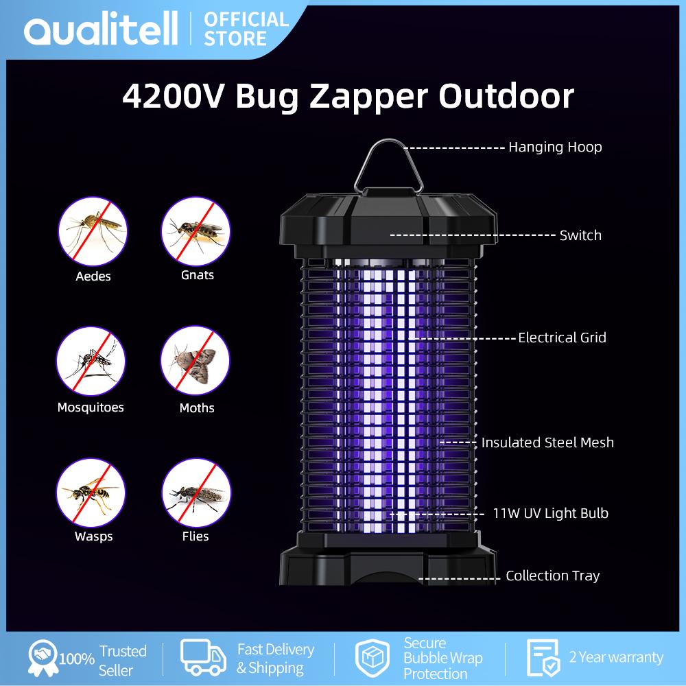Qualitell 18W UV LED Plug-In Electric Mosquito Killer Lamp Insulated Steel Mesh Bug Zapper 1-Year Warranty Model D3