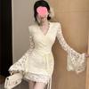 Plus Size Lace Patchwork Flare Sleeve Bodycon Dress for Women - Slimming Autumn/Winter Style