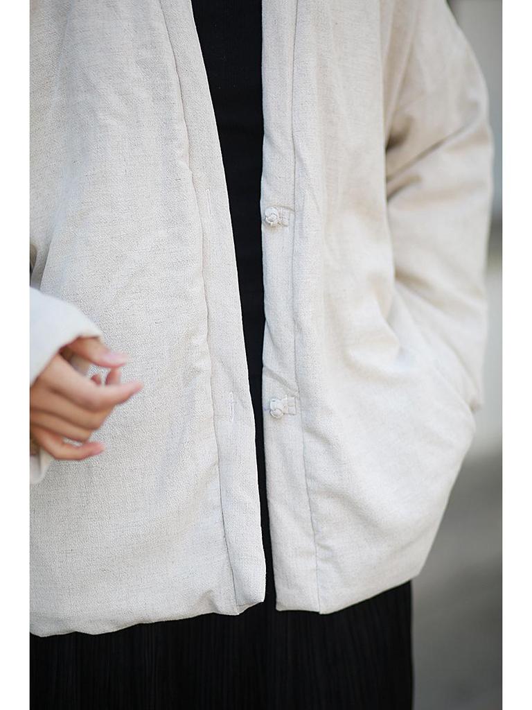 Retro Quilt Cotton Linen Jacket with Handmade Frog Buttons for Women