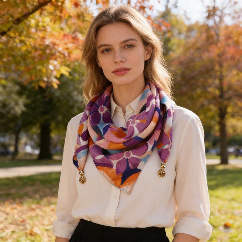 1PC Necklace French Style Magnetic Closure Gift Silk Scarf Luxury Painted Pattern Elegant Neck Scarf Versatile Multi-Color