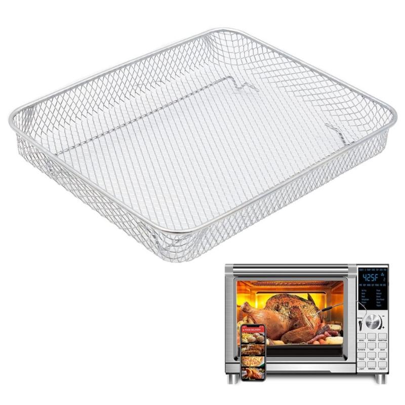 Air Fry Crisper Basket Tray & Grease Catcher Air Fryer Tray Wire Rack Kitchen