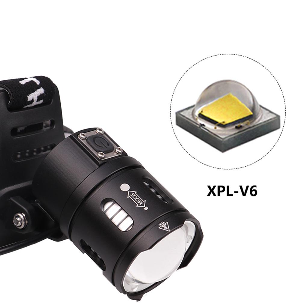 XPL-V6 LED Reflektor LED Ładowanie USB Reflektor Zoom Latarka Czołówka 