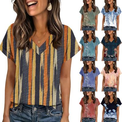 Damskie Topy Letnie Koszulki z Krótkim Rękawem i Dekoltem V Casualowe Eleganckie Letnie Bluzki Tunika Top