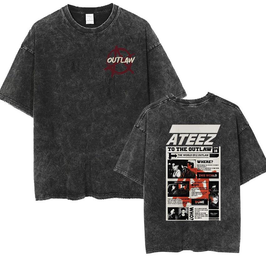 Tee Shirt Homme Graphic TShirts Men Tshirt for Men Ropa Hombre Korean Ateez Fin Wjll Album Concert Vintage Washed Camisetas
