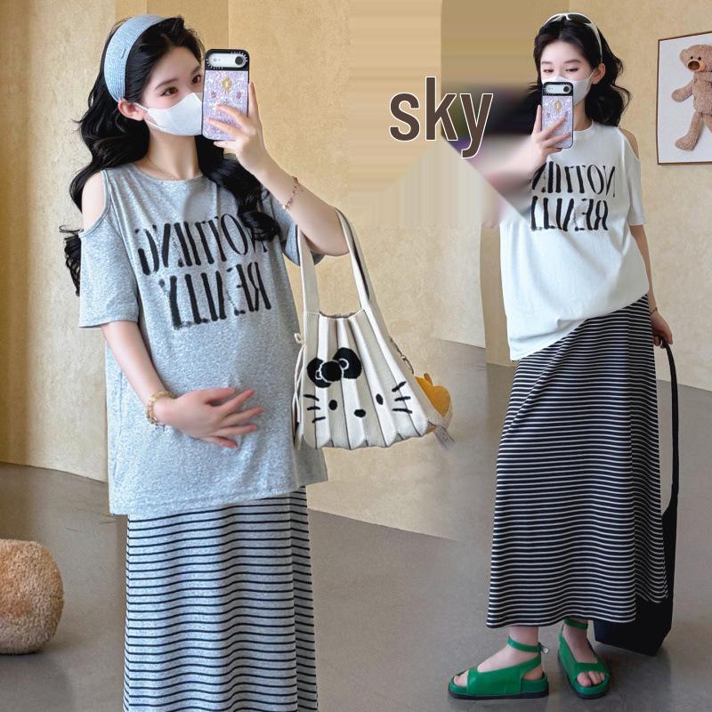 2026 Summer Maternity Wear: Stylish Loose T-shirt & Skirt Set 2XL