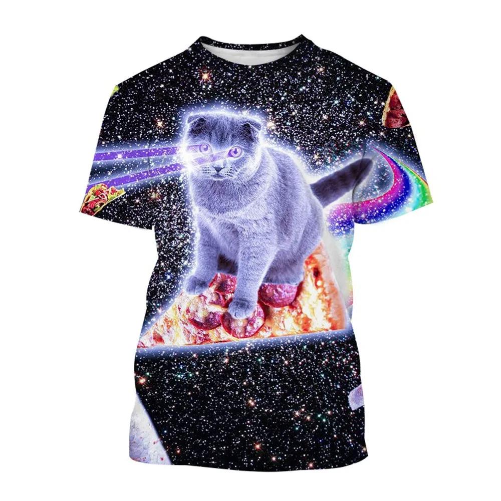 Men's T-shirts Cartoon Laser Pizza Cat Art 3D Print Anime t shirt Men Women Short Sleeve O-Neck Tees Casual Street Y2k Tops