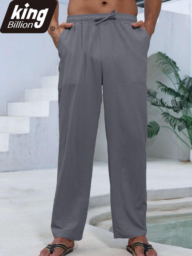 Men's Cotton Linen Pants Straight Leg Lightweight Breathable Comfortable Trousers Beach Style Solid Color Casual Cozy Sweatpants