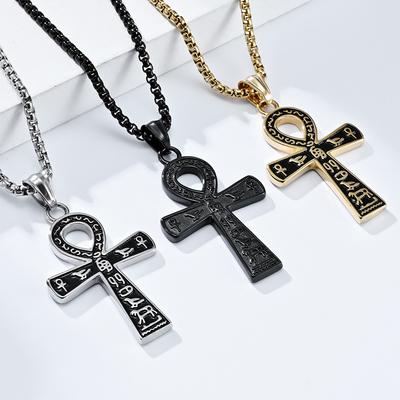 Ancient Egyptian Symbol Cross Titanium Steel Necklace Christmas Holiday Gift
