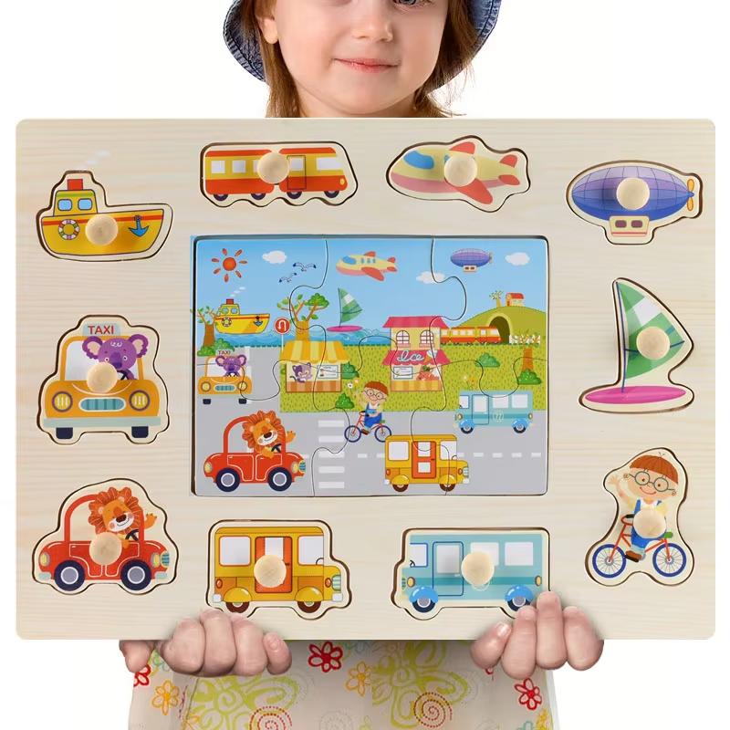 Children Wooden Puzzle Montessori Toys For Baby 1 to 2 3 Years Old Kids Hand Grab Board Educational Learning Matching Games