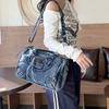 Cross-border locomotive bag retro washed denim cloth splicing portable large-capacity travel shoulder messenger bag