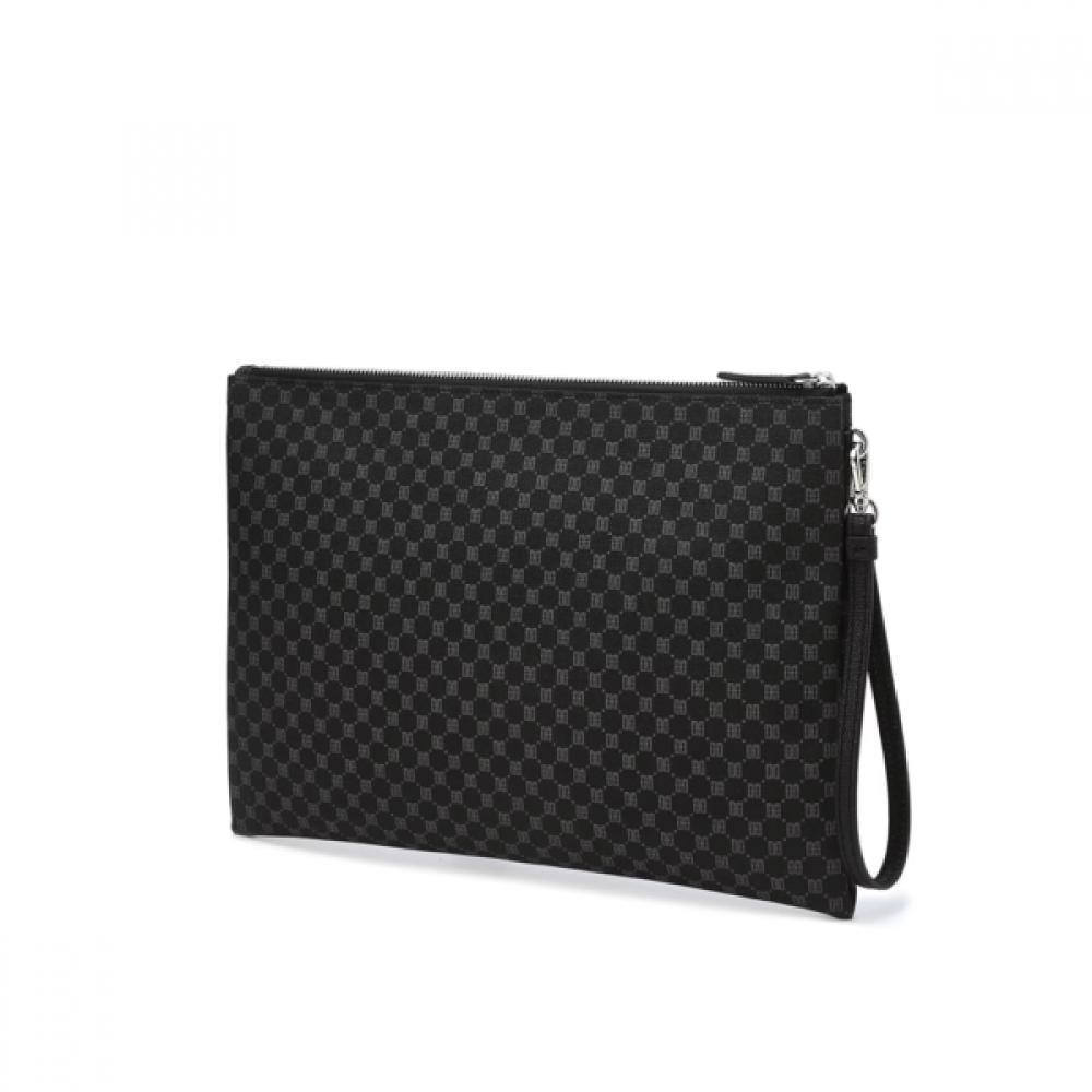 Daks Black Leather Dd Logo Pattern Large Clutch Bag Dbba2f466bk