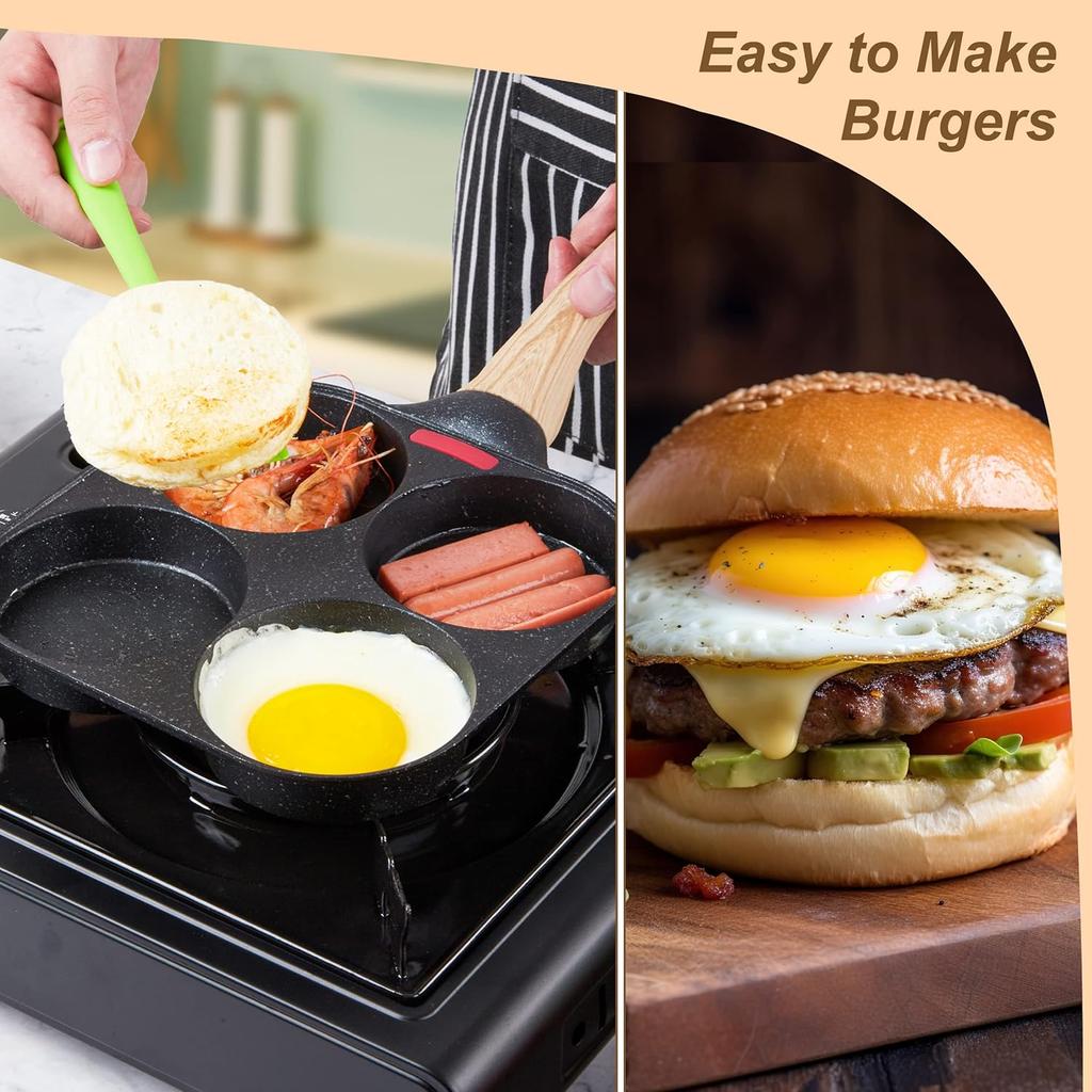 Egg Frying Pan, 4-Cup Egg Pan Nonstick, Fried Egg Pan Skillet for Breakfast, Pancake, Hamburger, Sandwiches, Suitable