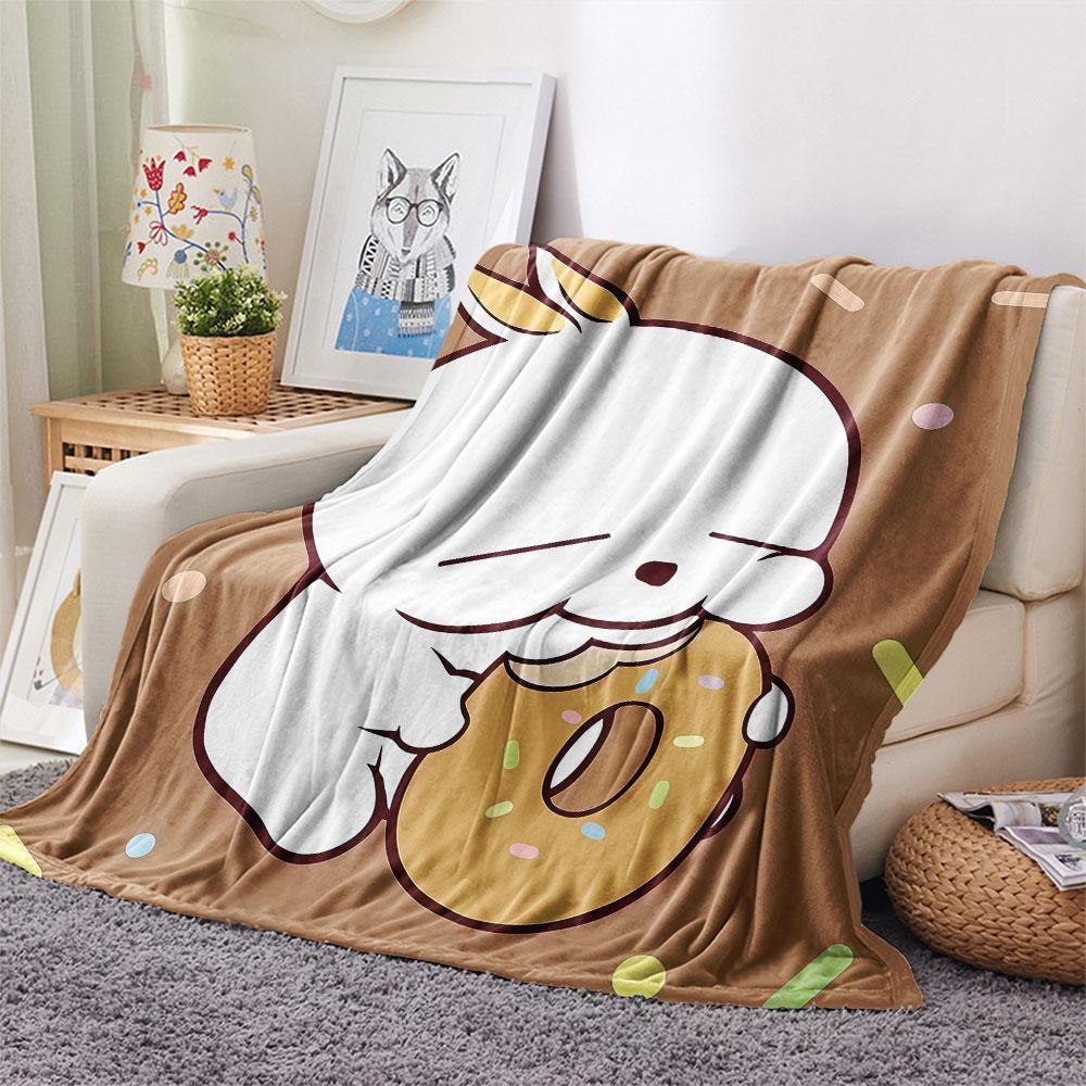 Mashimaro Cartoon Printed Flannel Blanket, soft throw for bedroom sofa, washable, Christmas present, great gift.