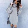 Women's High Neck Knit Pullover Dress - Autumn Winter, Long Sleeve, Loose Wool
